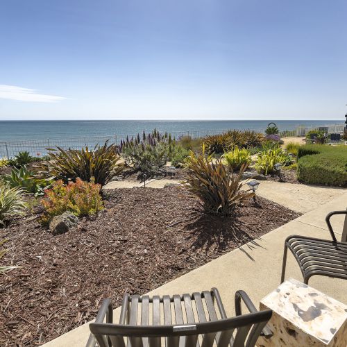 A desert trail with rocky path, wooden railing, and sparse vegetation under a clear blue sky, leading toward distant hills.
